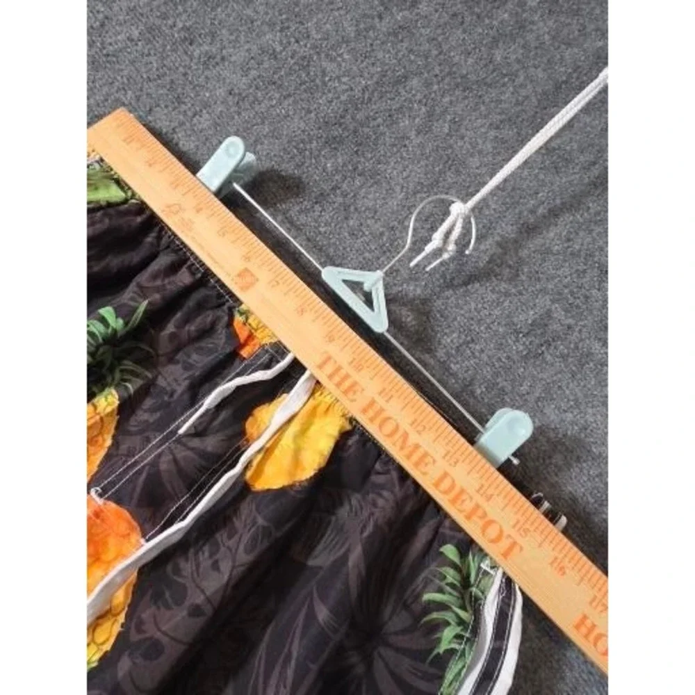 UZZI Mens Pineapple Print Cargo Swim Trunks Black Tropical Board Shorts‎ Sz M